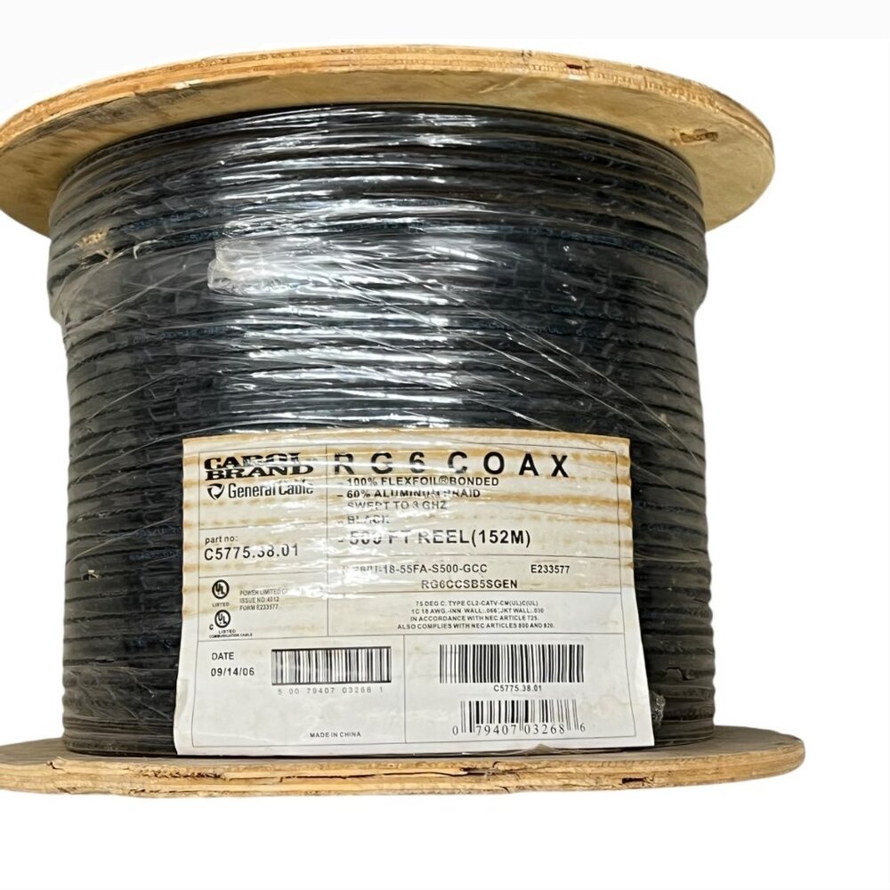Carol Brand RG6 Coaxial Cable 500 Ft Reel 18 AWG Aluminum Braid For TV/Internet